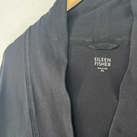 EILEEN FISHER Cardigan XL Stretch Organic Cotton Open Front Washed Black USA - Picture 8 of 16